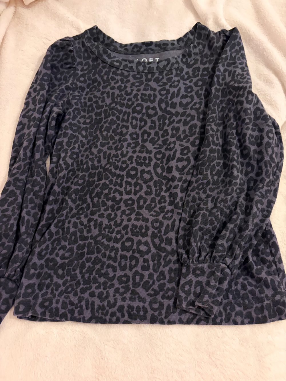LOFT Charcoal and Black Leopard-Print Long Sleeve Top